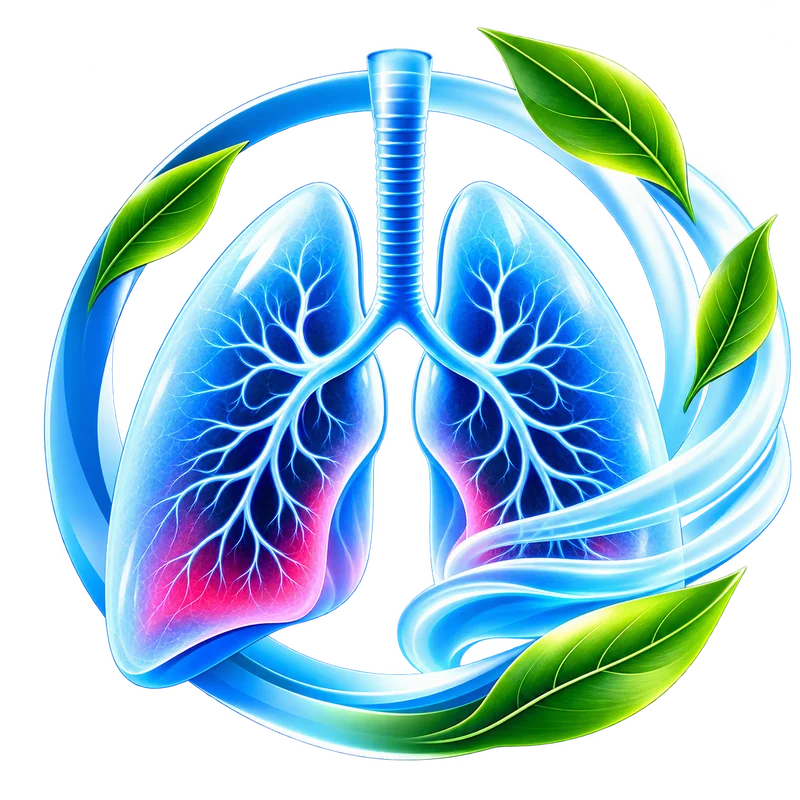 BreathiZen lungs emblem with airflow and leaves